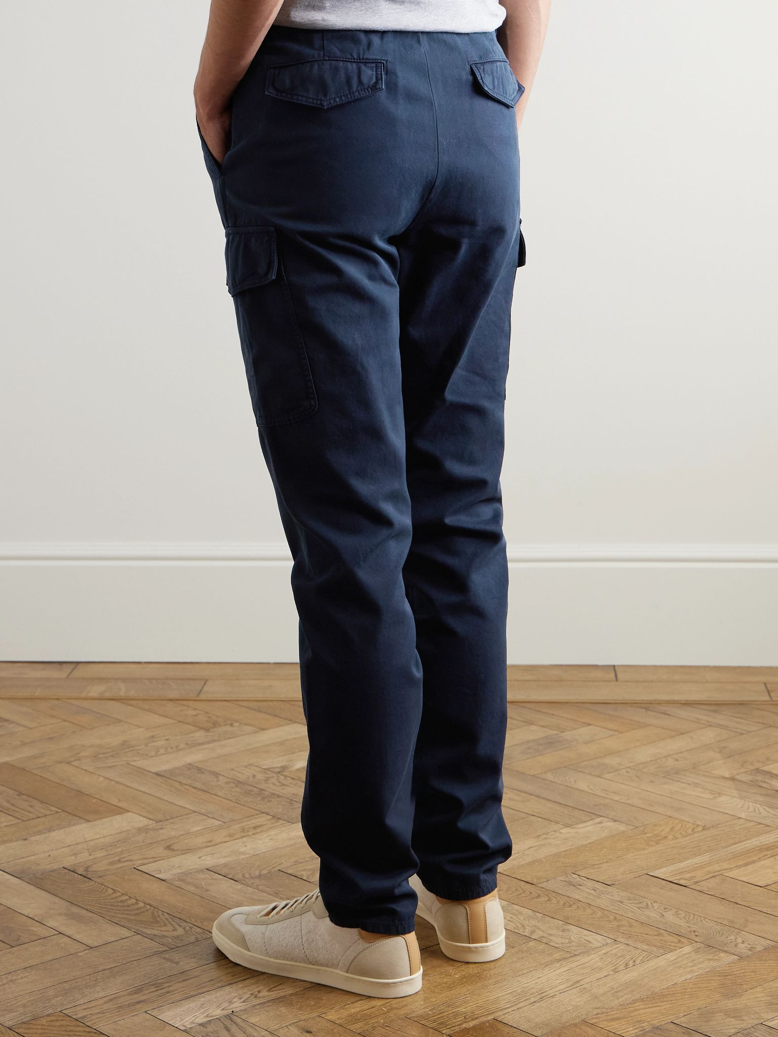 Straight-Leg Cotton-Gabardine Cargo Trousers Blue - 4