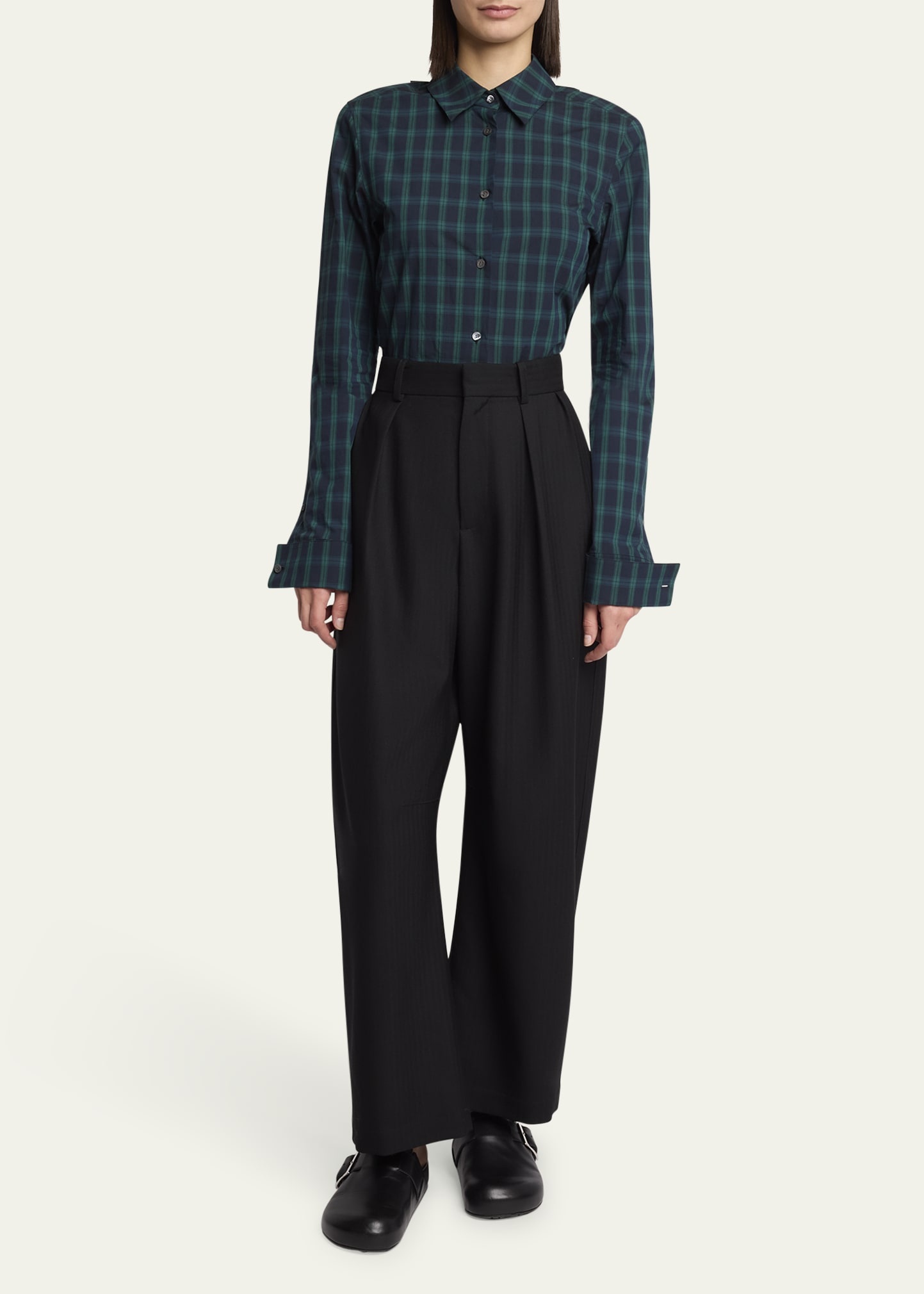 Barrel Leg Pleated Wool Trousers - 2