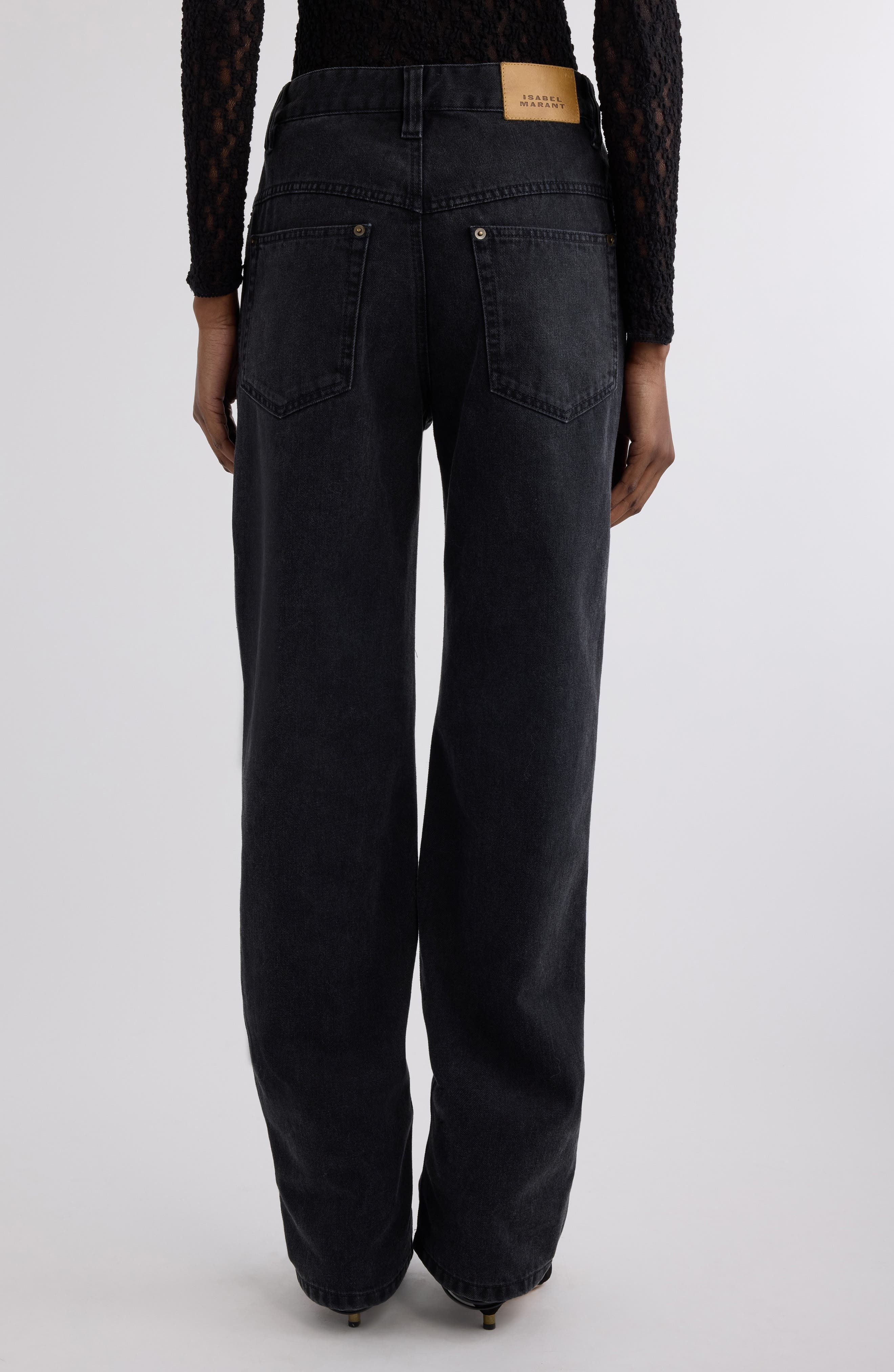 Isabel Marant Brinley Leash Clip Cotton & Hemp Straight Leg Jeans in Faded Black at Nordstrom - 3