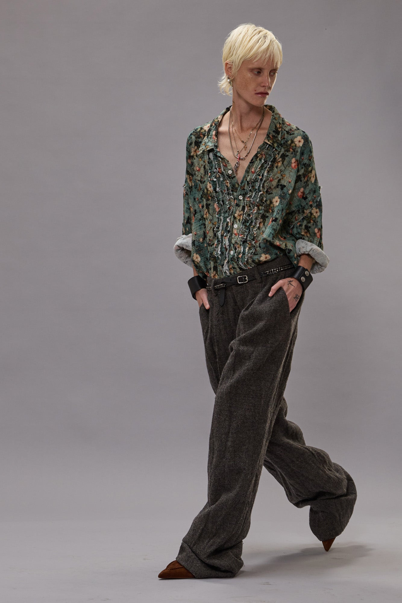 SHREDDED SEAM RUFFLE SHIRT - 2