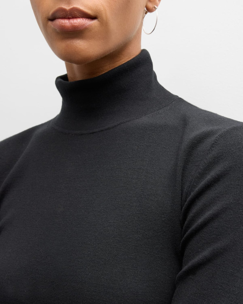 Long-Sleeve Stretch Silk Turtleneck Pullover 5