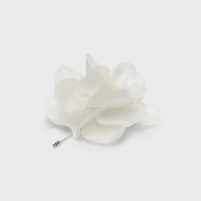 CELINE FLEUR CELINE PIVOINE LAPEL PIN IN WHITE SILK, BRASS WITH RHODIUM FINISH AND STEEL outlook