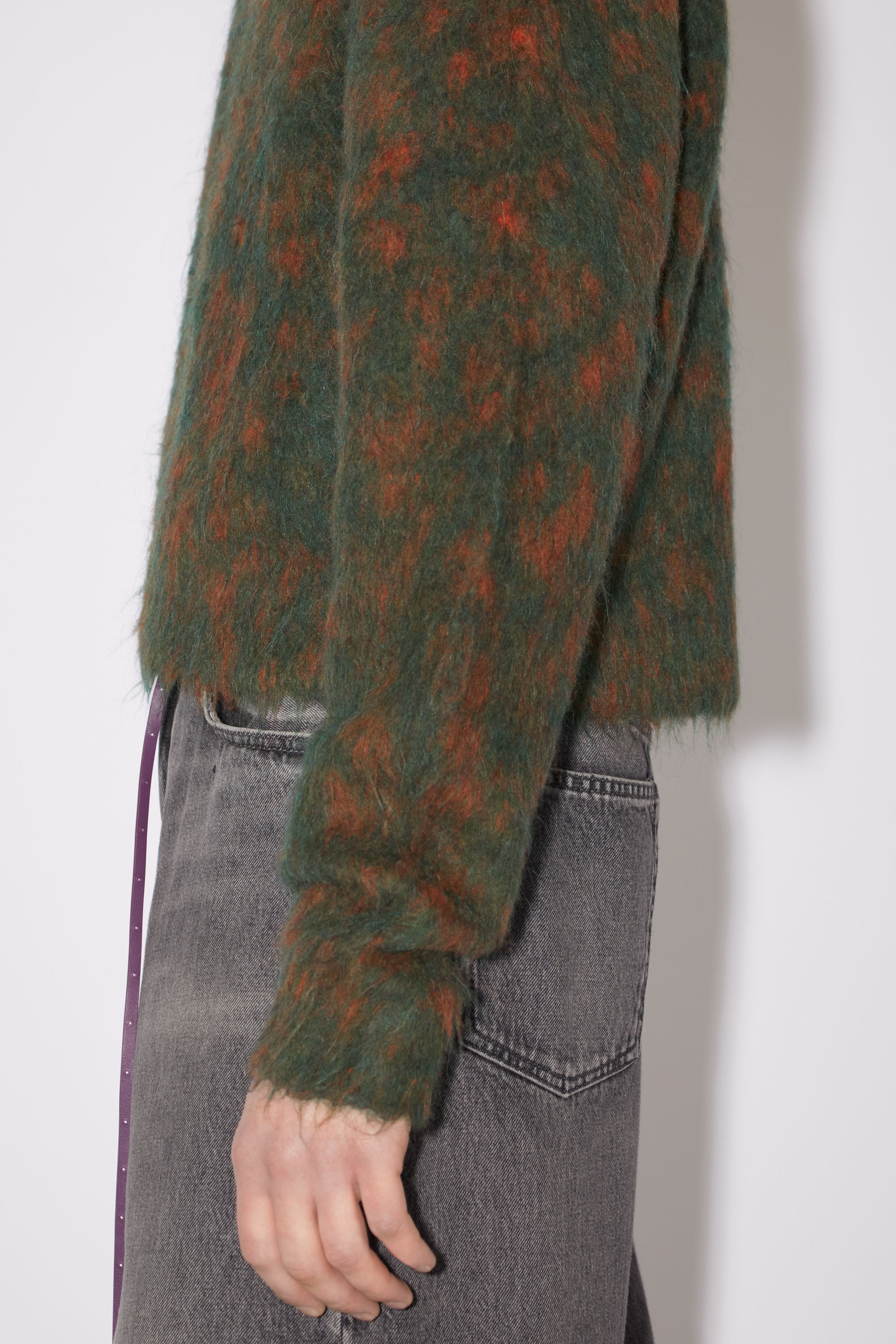 Crew neck zippered cardigan - Forest Green/Orange - 4