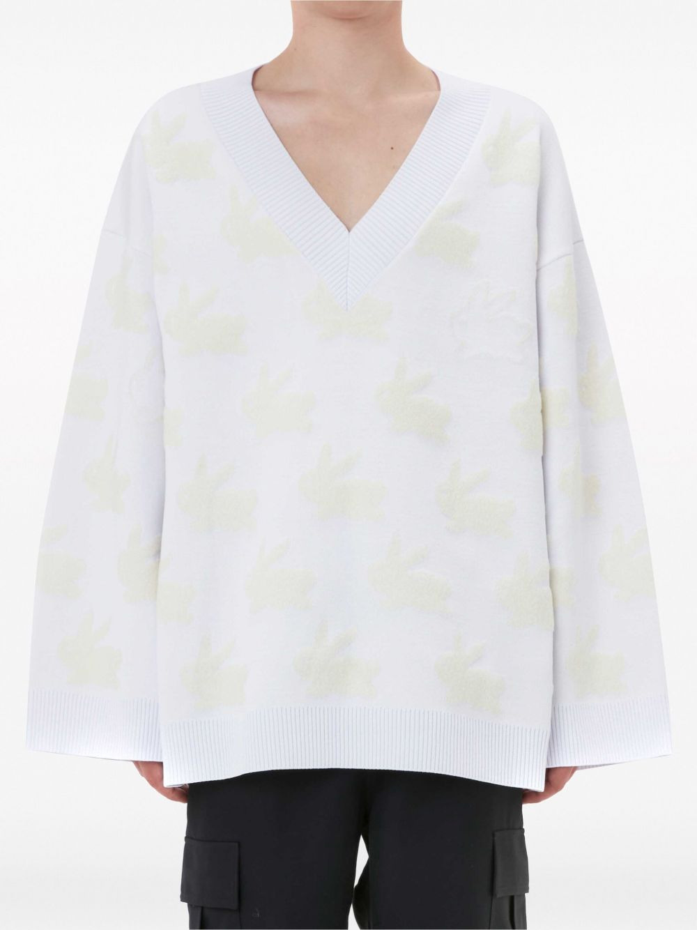 bunny-print V-neck jumper - 2