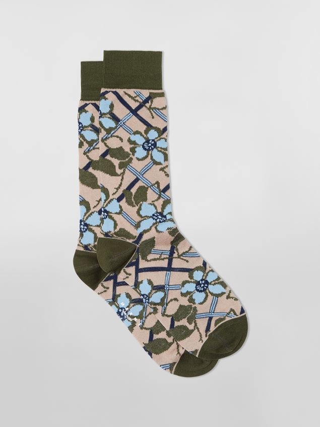 BROWN FLORAL COTTON AND NYLON JACQUARD SOCK - 1
