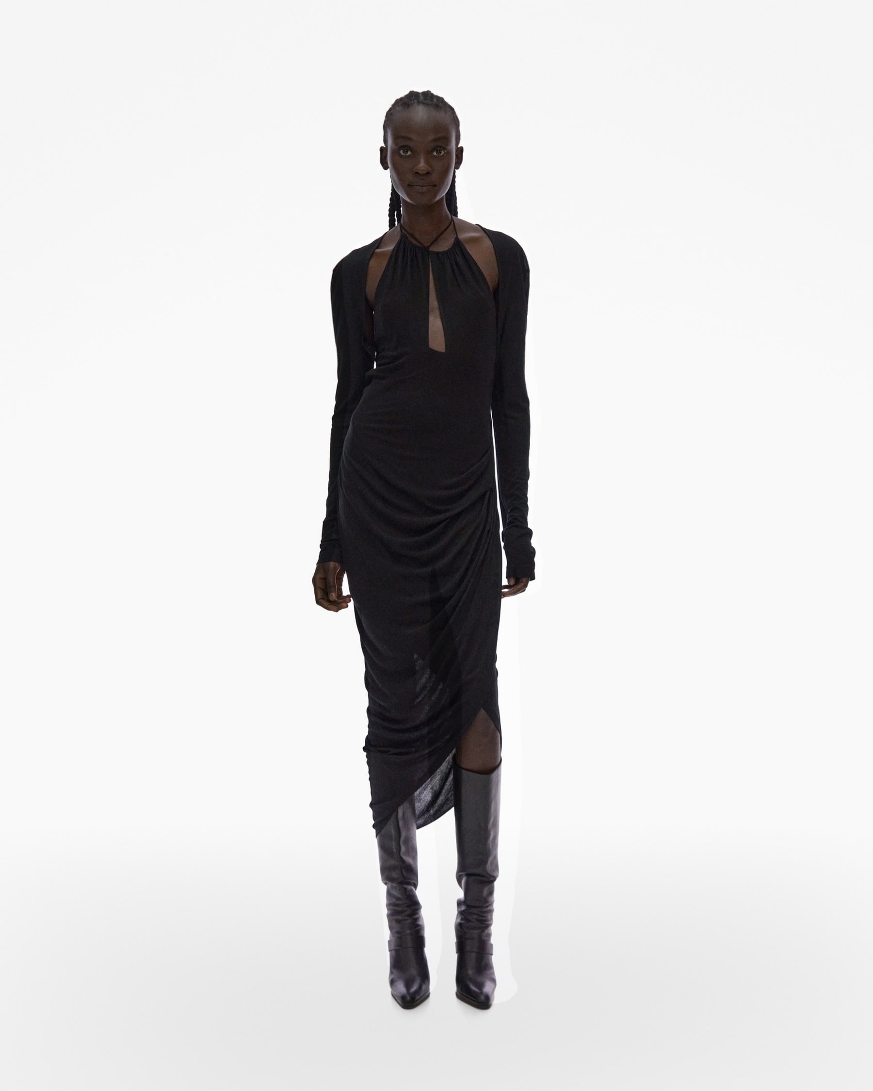 LONG-SLEEVE HALTER DRESS - 2