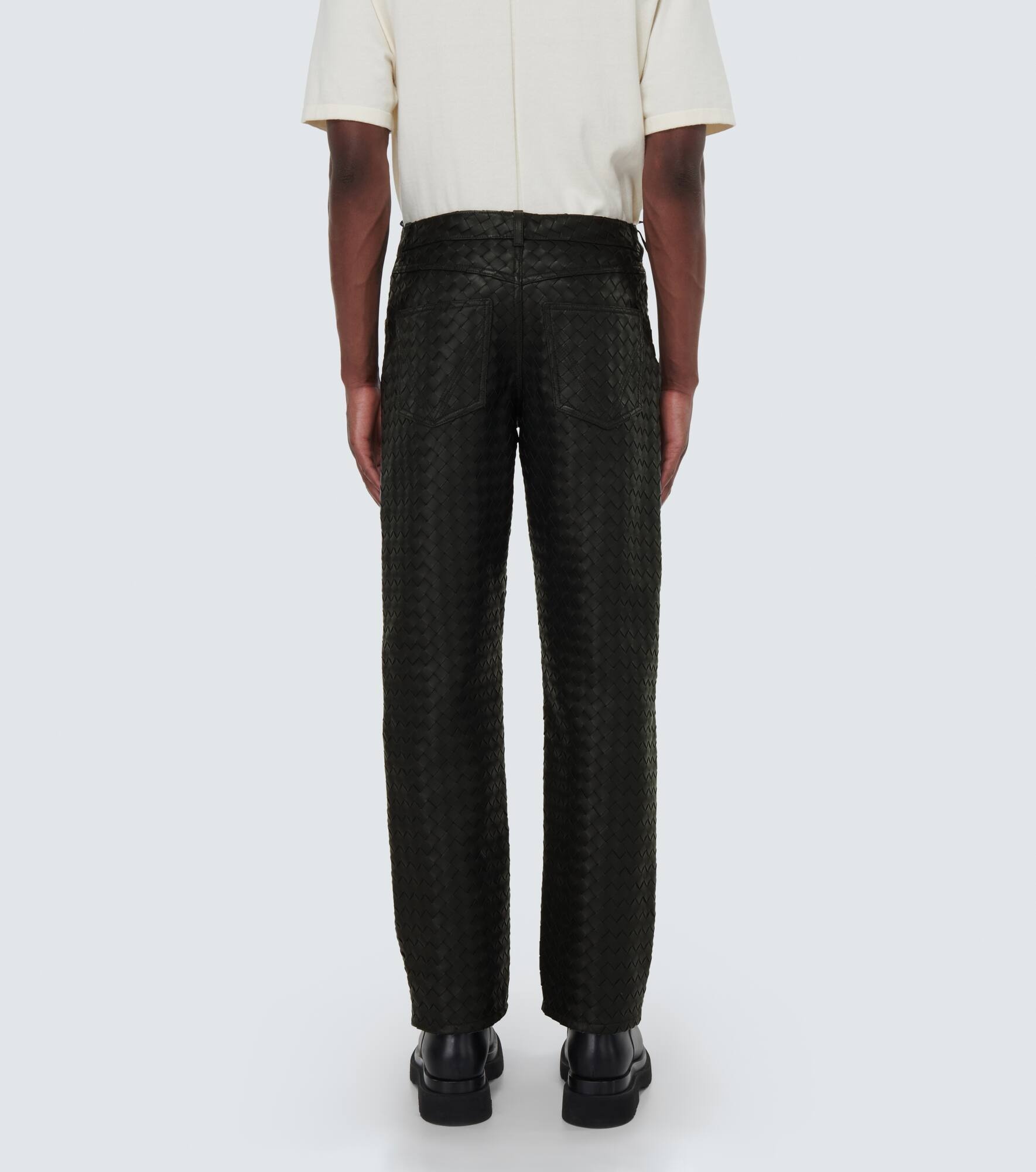 Intrecciato leather straight pants - 4