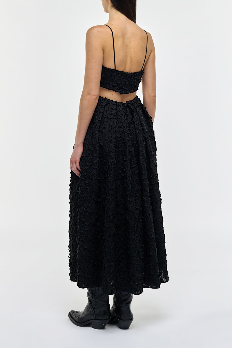 Priya Embroidered Leaves Top in Black Linen 4