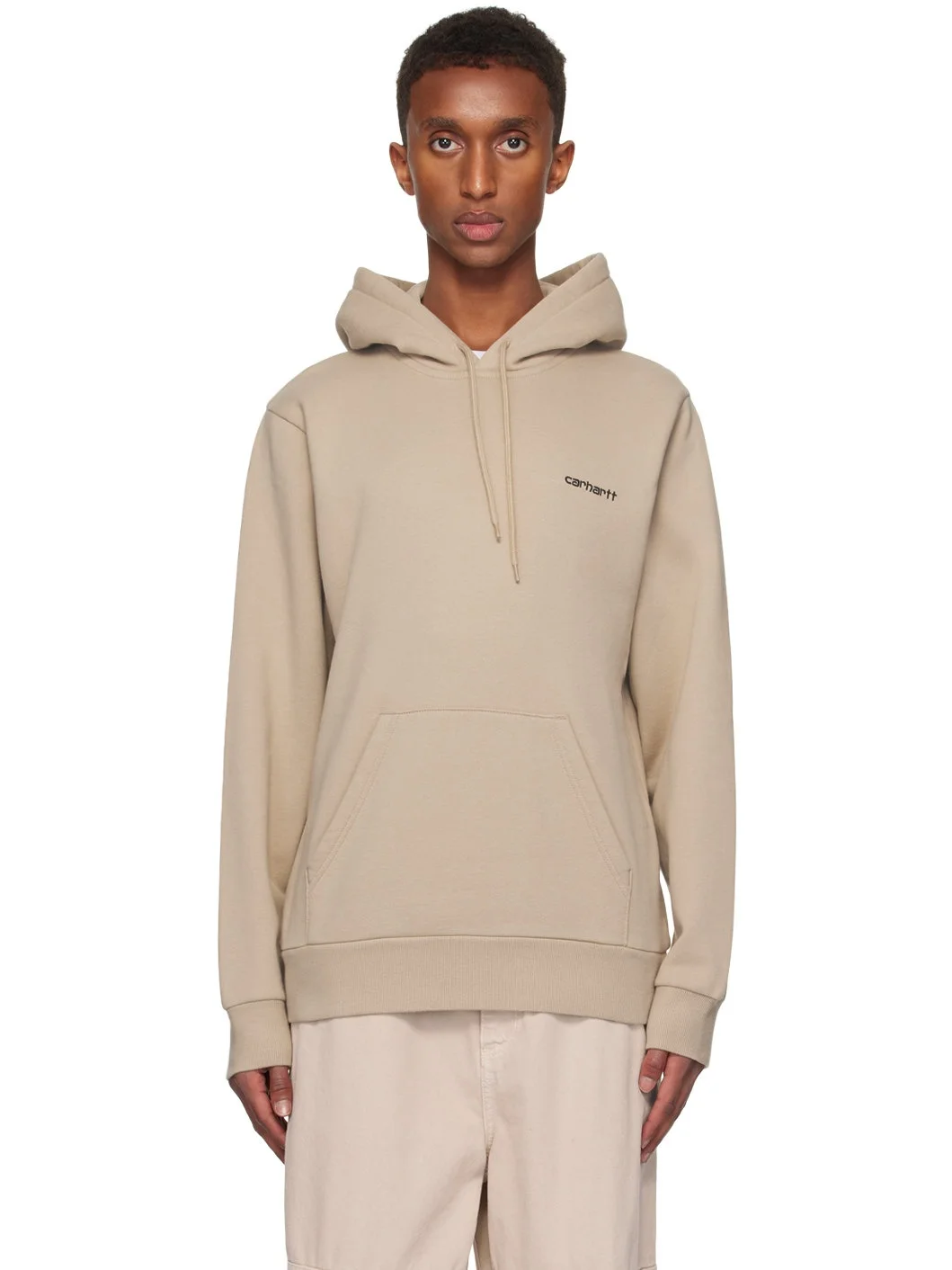 Beige Script Embroidery Hoodie - 1