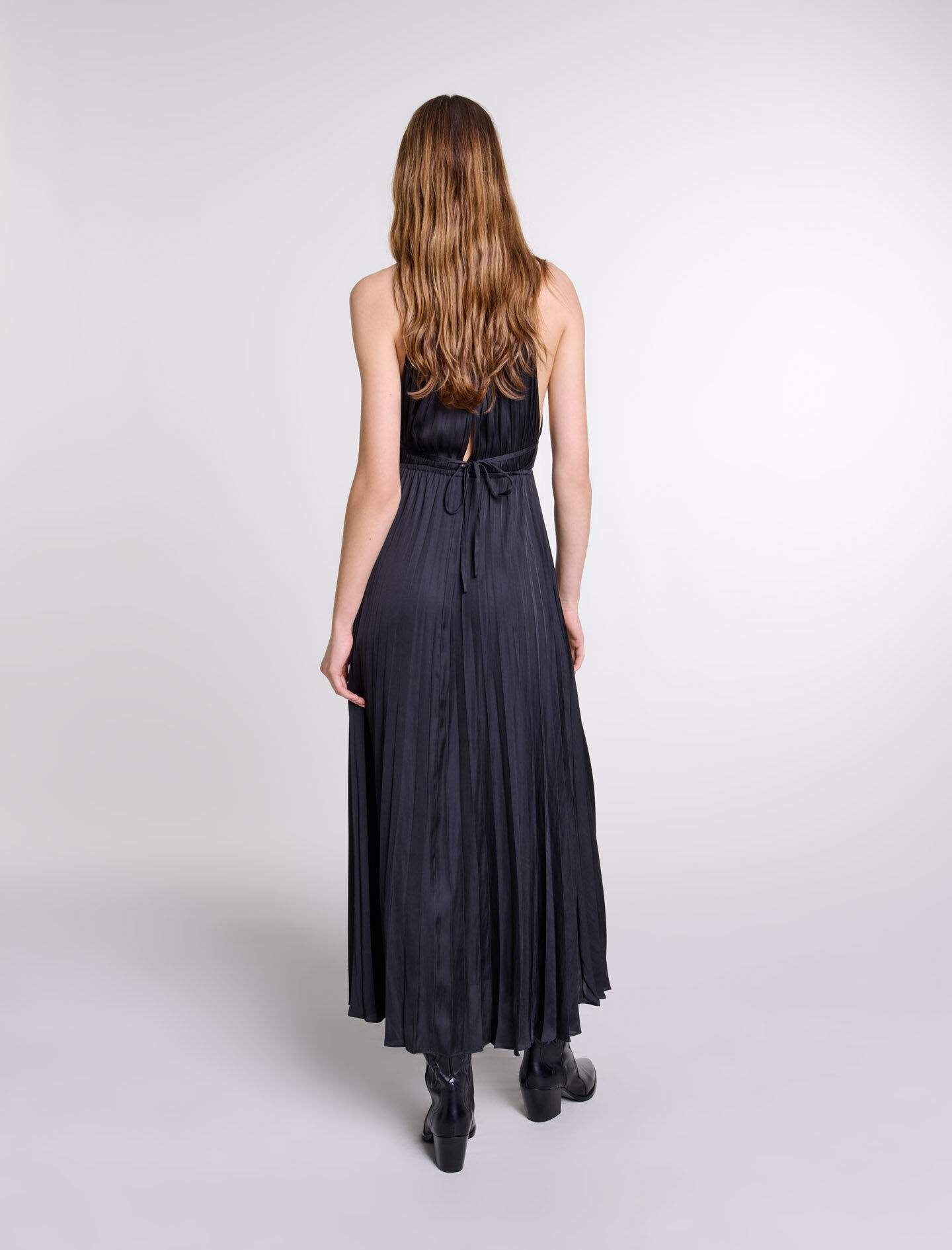 Pleated satin maxi dress - 4