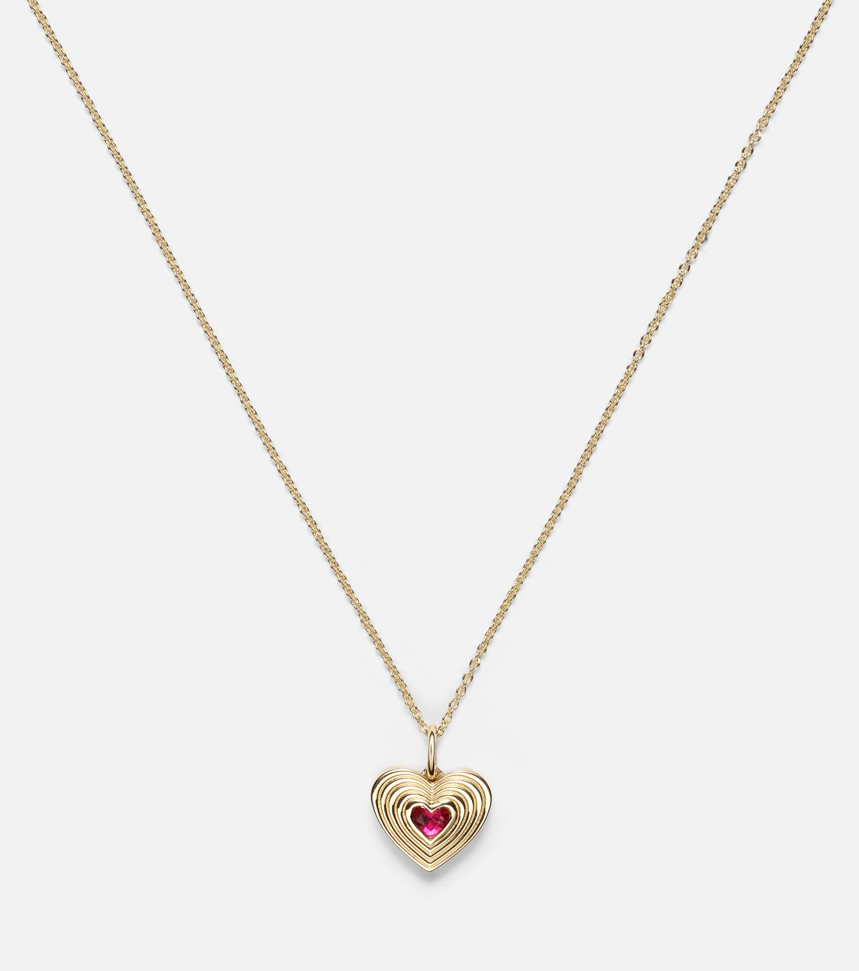 Fluted Heart 14kt gold chain necklace with ruby - 4