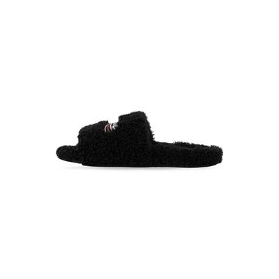 BALENCIAGA Men's Furry Slide Sandal in Black/white/red outlook
