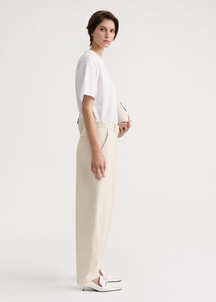 Barrel leg cotton trousers ecru - 3