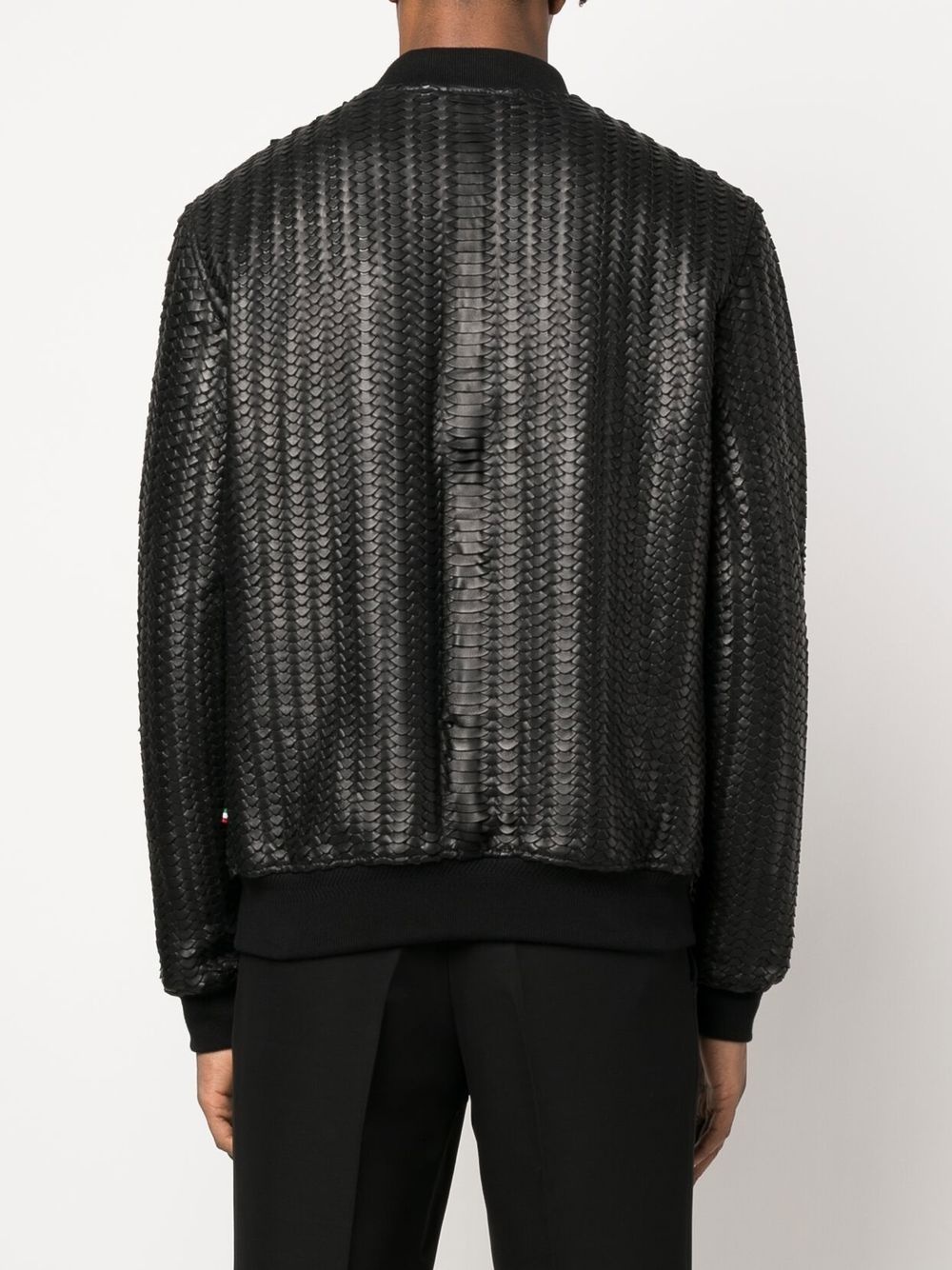 woven leather bomber jacket - 4