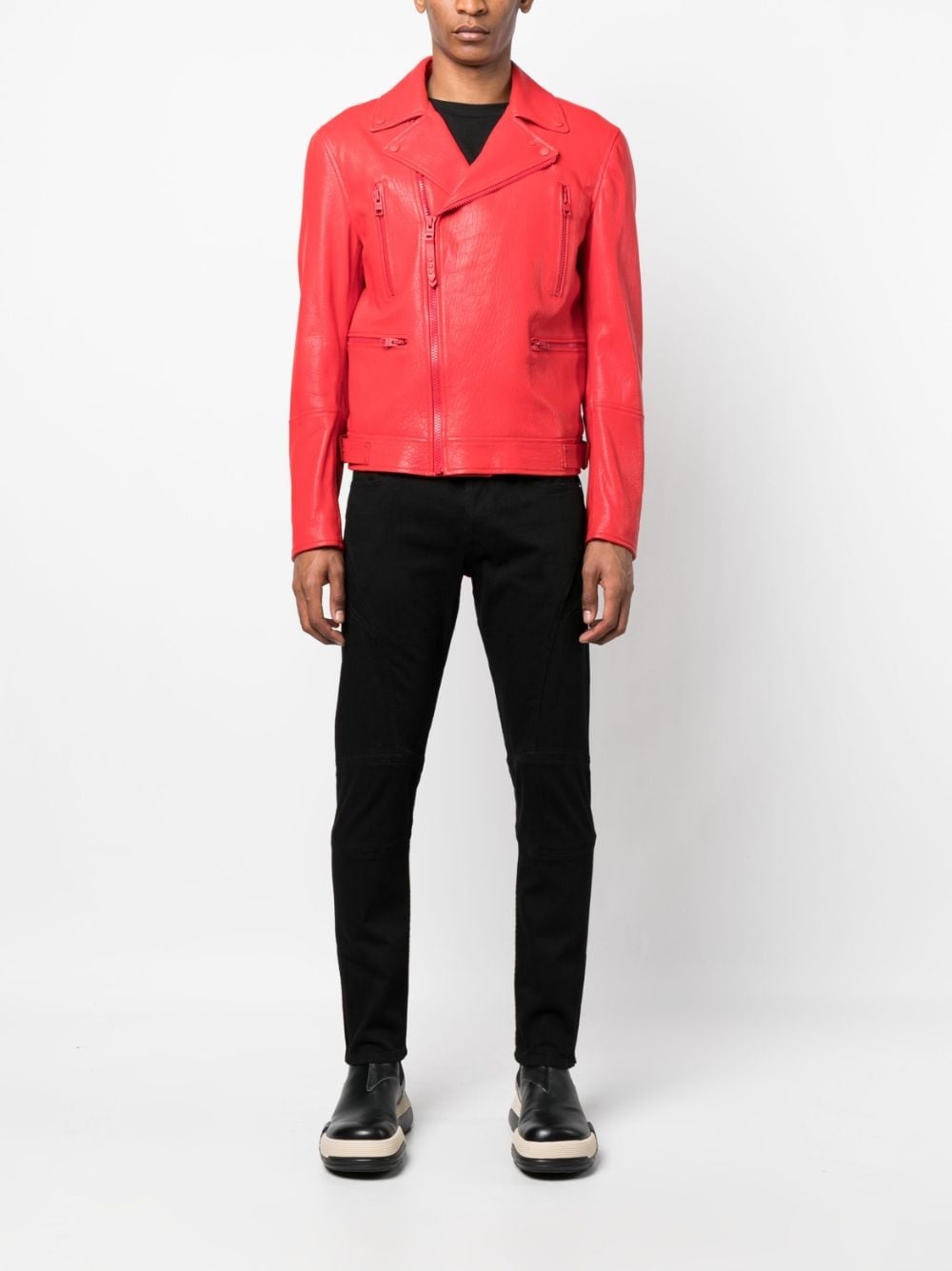 notched lapels biker jacket - 2