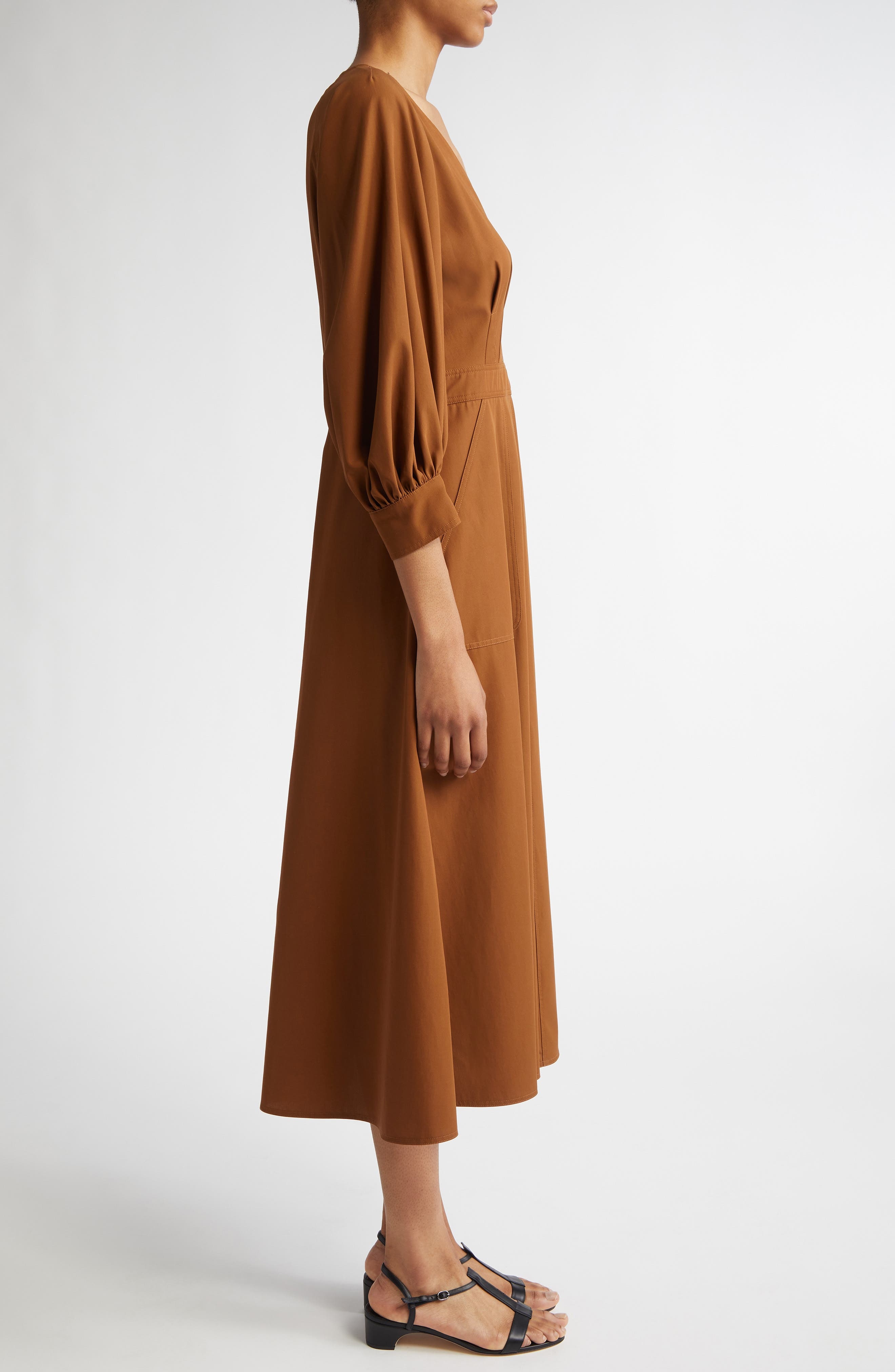 Max Mara Pedaggi Cotton Poplin Fit & Flare Dress in Tobacco at Nordstrom - 3