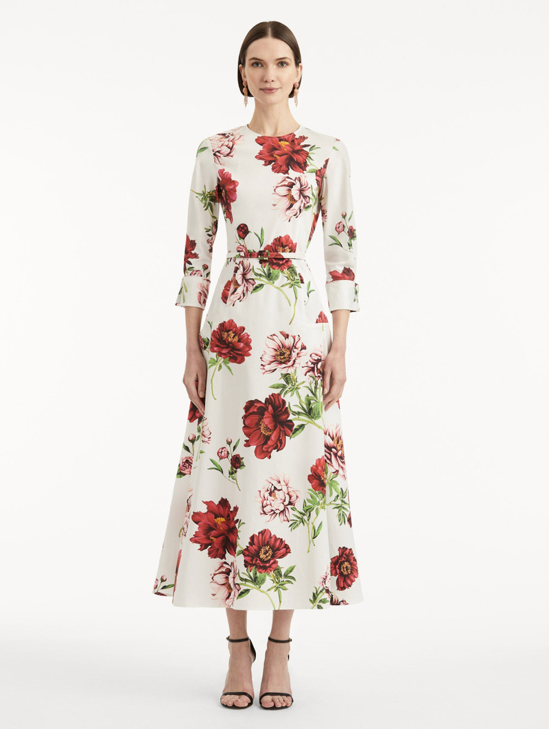 Oscar de la Renta PEONY COTTON POPLIN 3/4 SLEEVE DRESS outlook