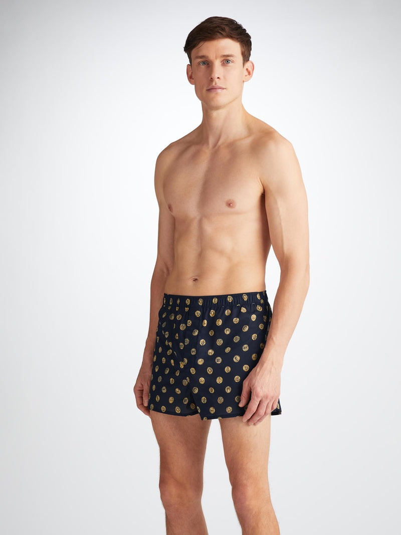 Derek Rose Men's Modern Fit Boxers Ledbury 78 Cotton Batiste Navy outlook