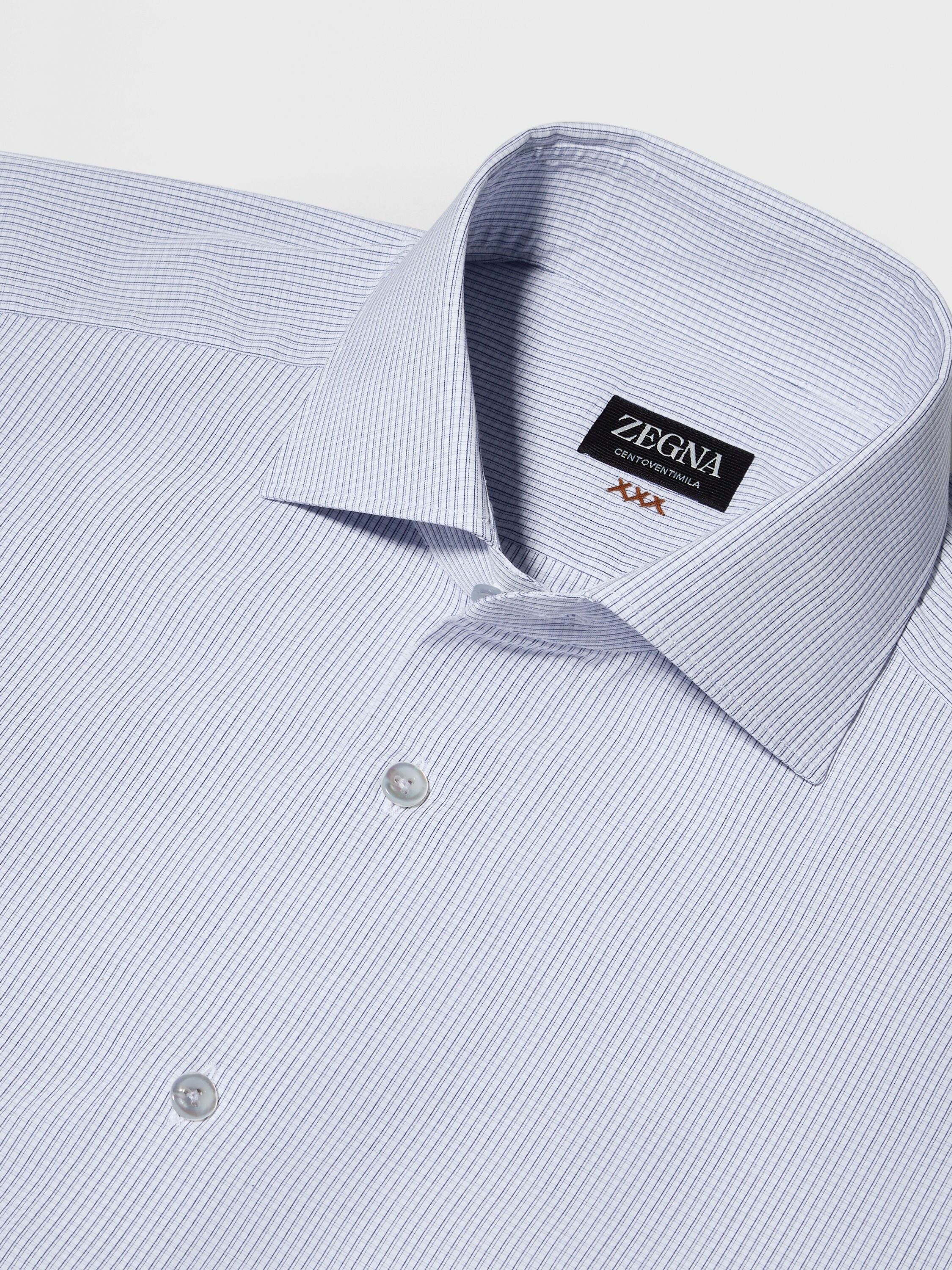 WHITE AND NAVY BLUE MICRO-CHECKED CENTOVENTIMILA COTTON SHIRT - 3