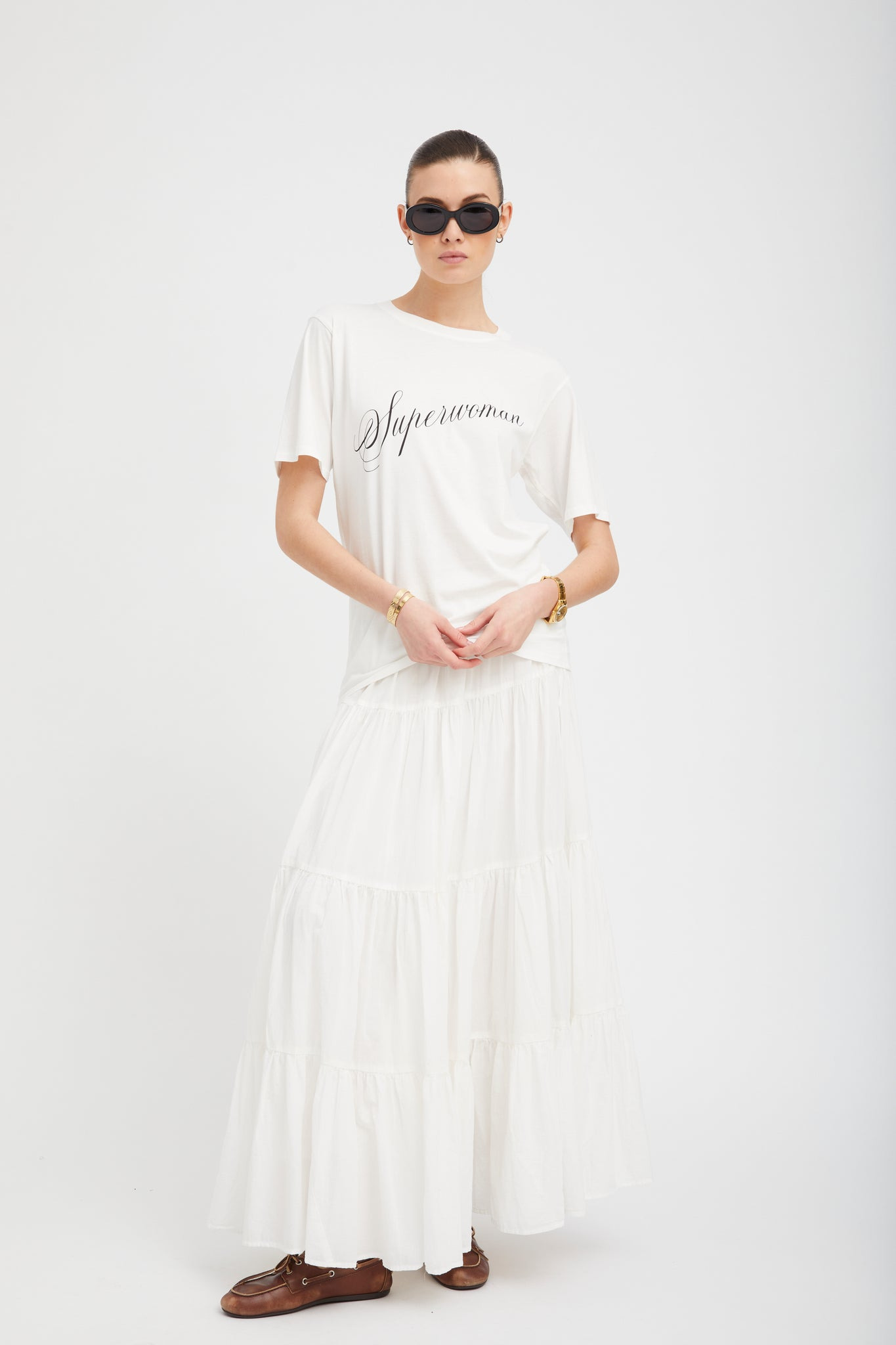WHITE VOILE TIERED MAXI SKIRT - 8