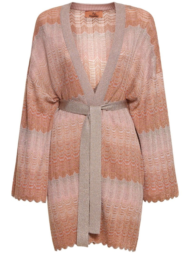 Knit viscose lamé self-tie cardigan - 1