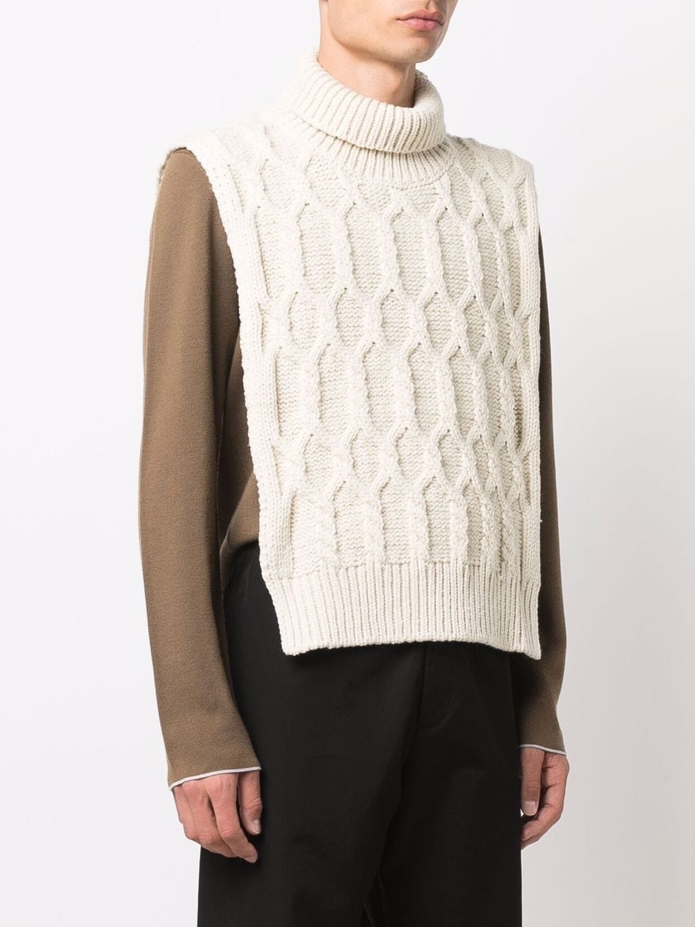 cable-knit high-neck bib - 3