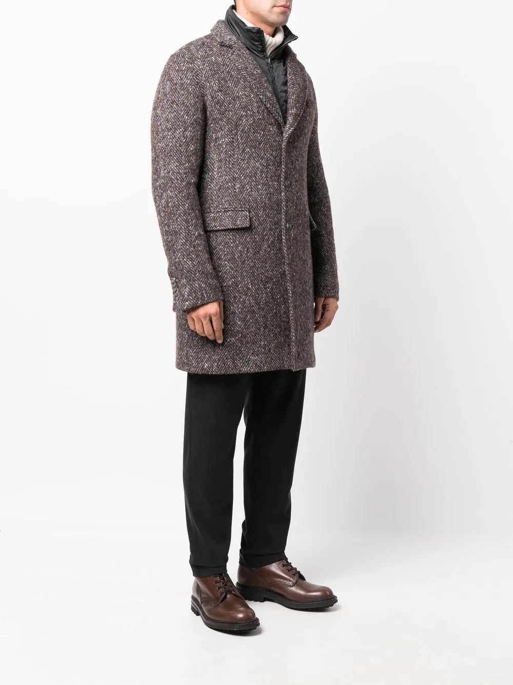 herringbone single-breasted coat - 3