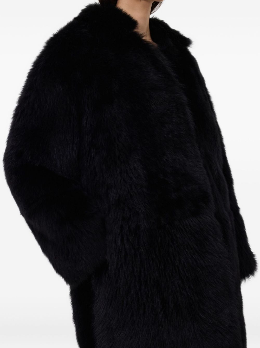 shearling spread-collar coat - 5