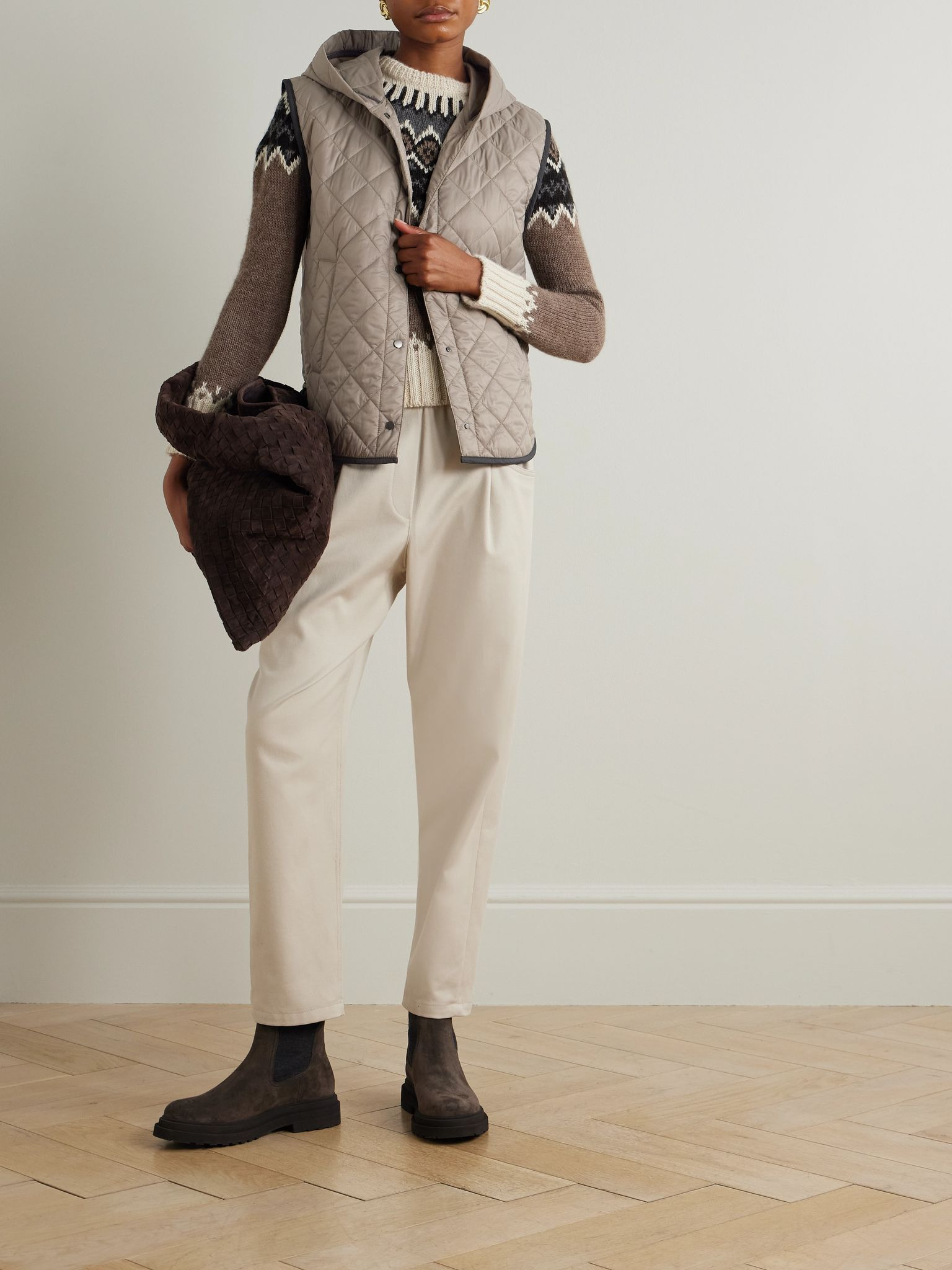 Hooded quilted shell vest Brown - 2