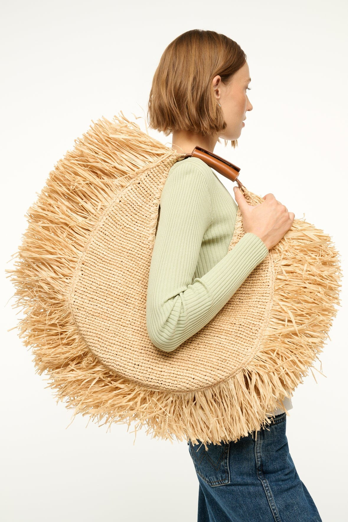 STAUD LARGE RAFFIA MOON TOTE BAG NATURAL FRINGE - 6