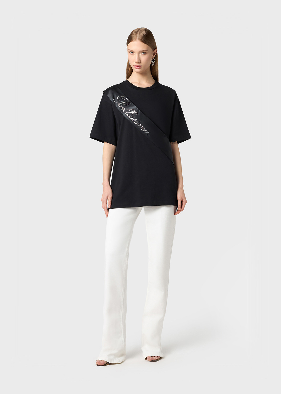 T-SHIRT WITH SATIN BAND AND RHINESTONE EMBROIDERY - 2