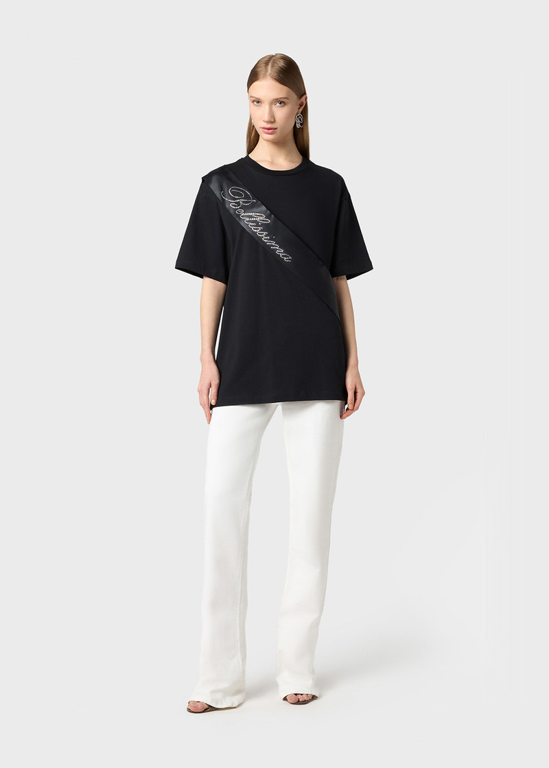 Blumarine T-SHIRT WITH SATIN BAND AND RHINESTONE EMBROIDERY outlook