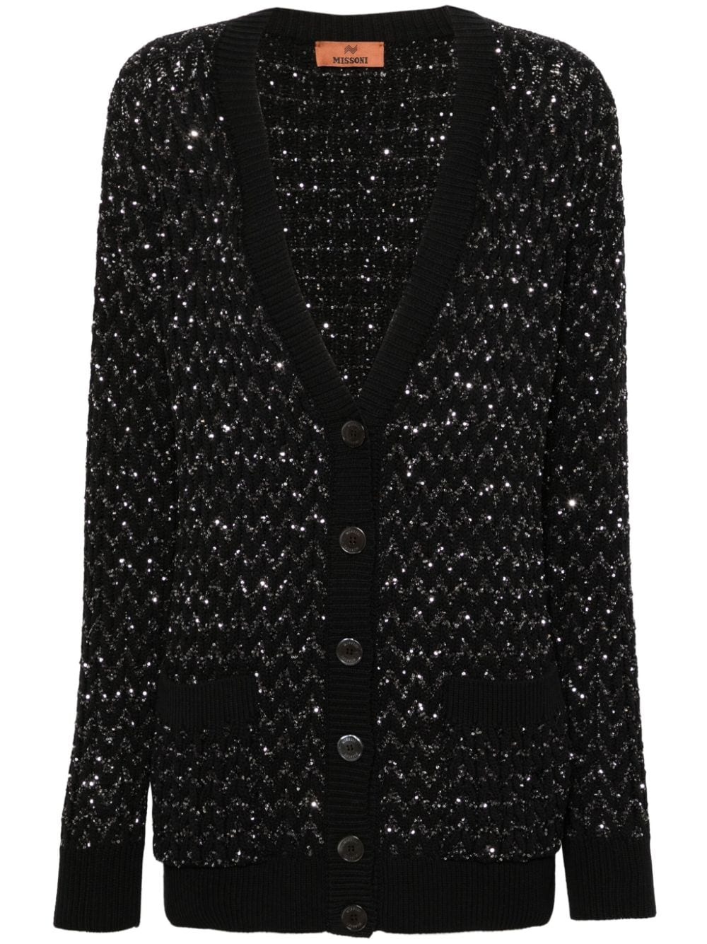 zigzag-knit sequinned cardigan - 1