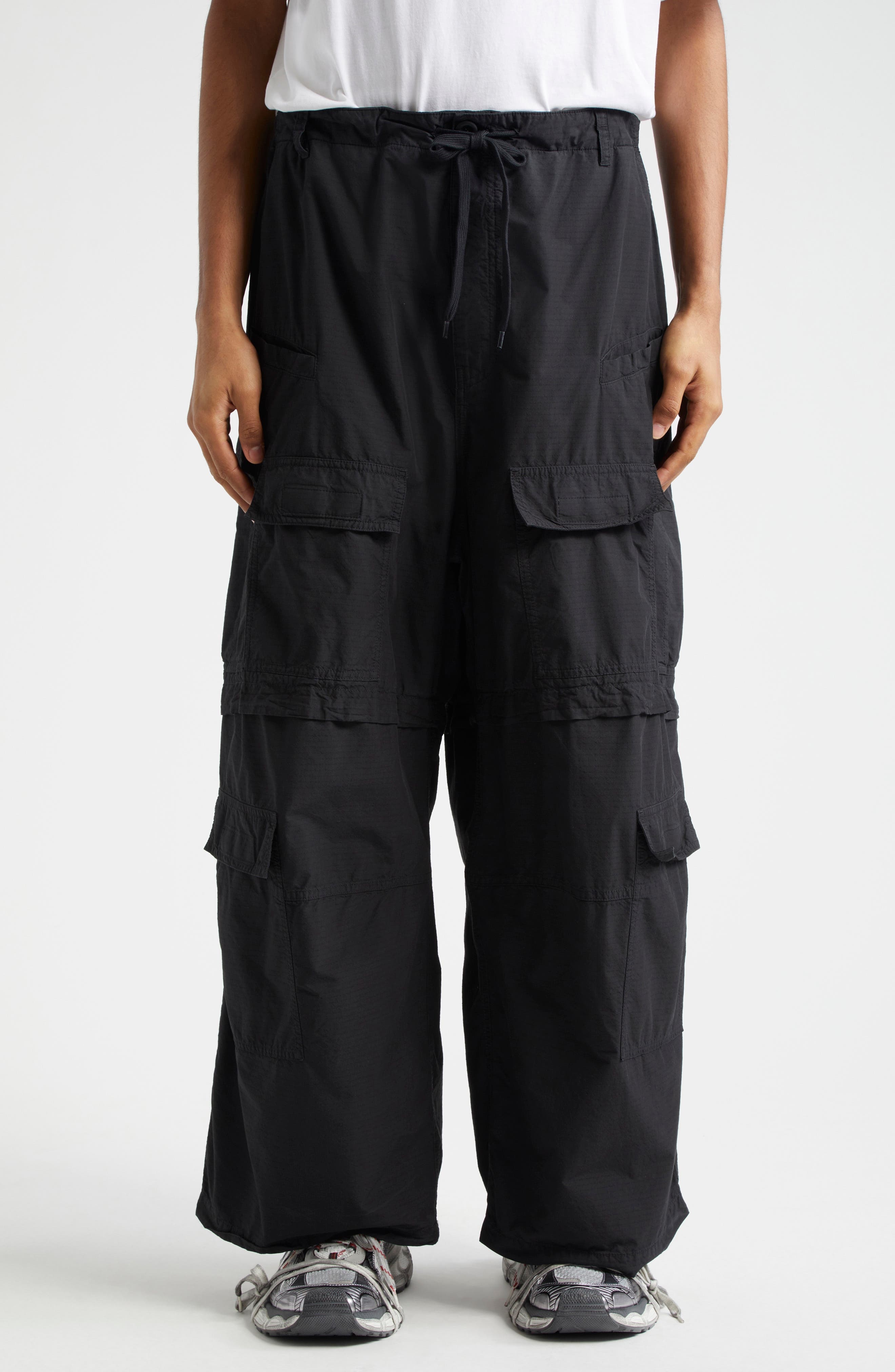 Balenciaga Oversize Cotton Ripstop Convertible Cargo Pants in 1000 Black at Nordstrom - 1