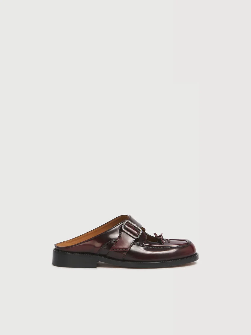 BURGUNDY LEATHER BAMBI BUCKLE SABOT - 1