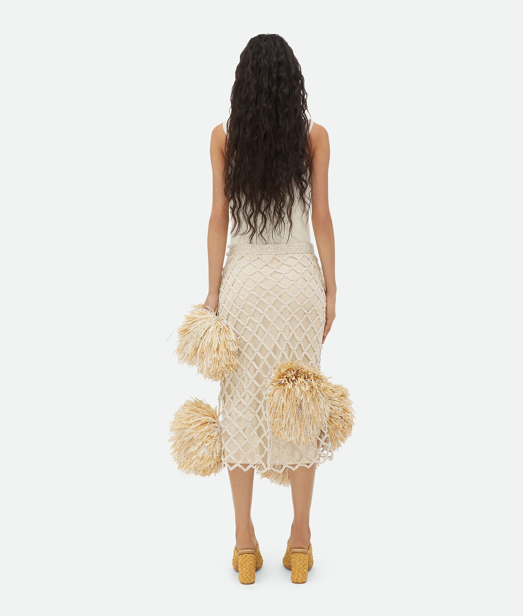 Paper Mesh Crochet Skirt With Pompom - 3