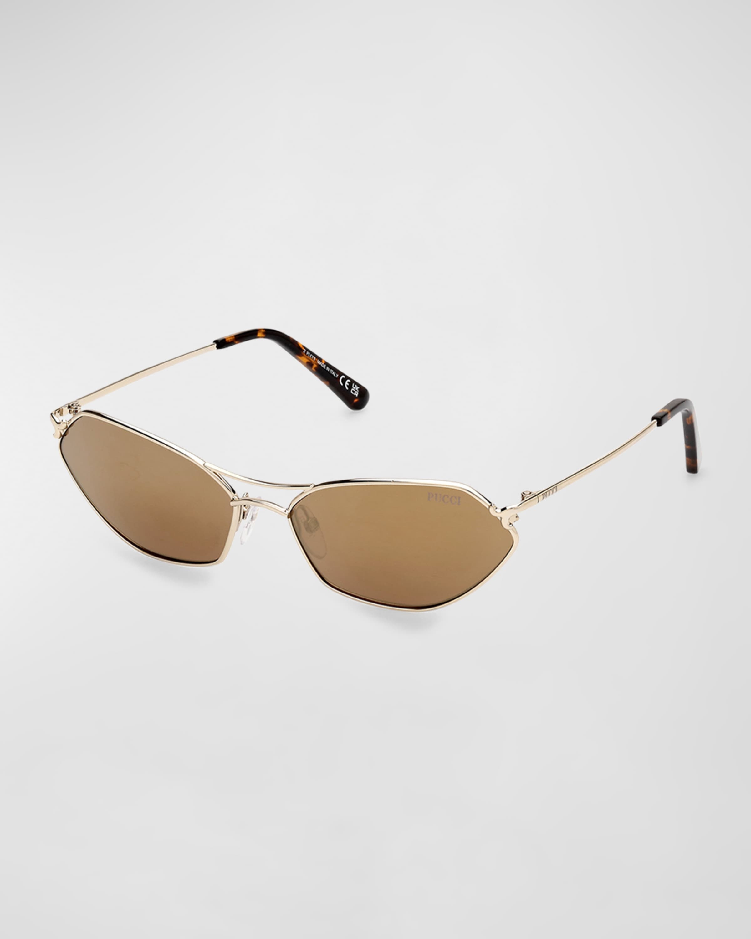 Geometric Metal & Acetate Rectangle Sunglasses - 1