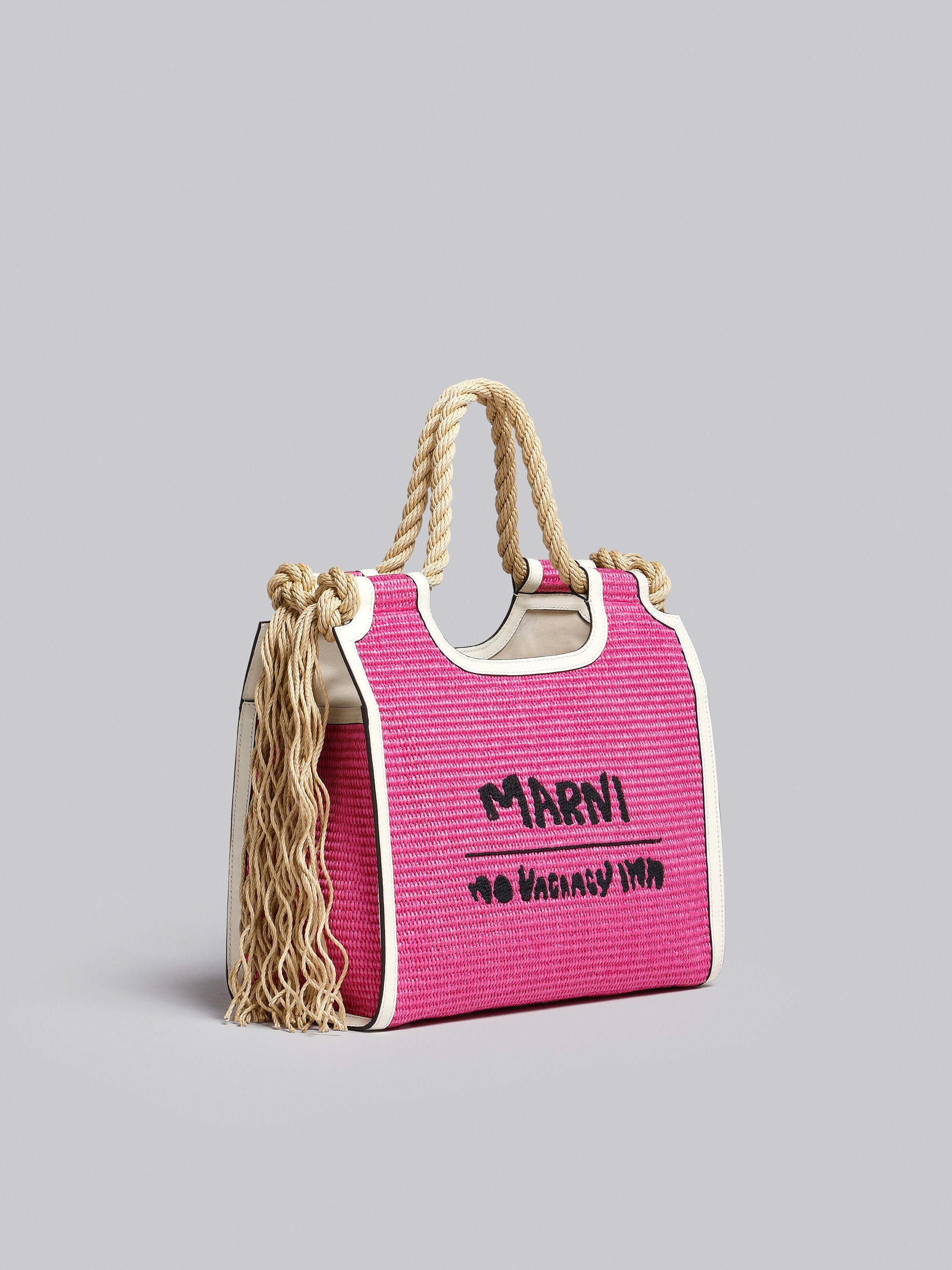 MARNI X NO VACANCY INN - MARCEL TOTE BAG IN PINK RAFFIA WITH WHITE TRIMS - 6