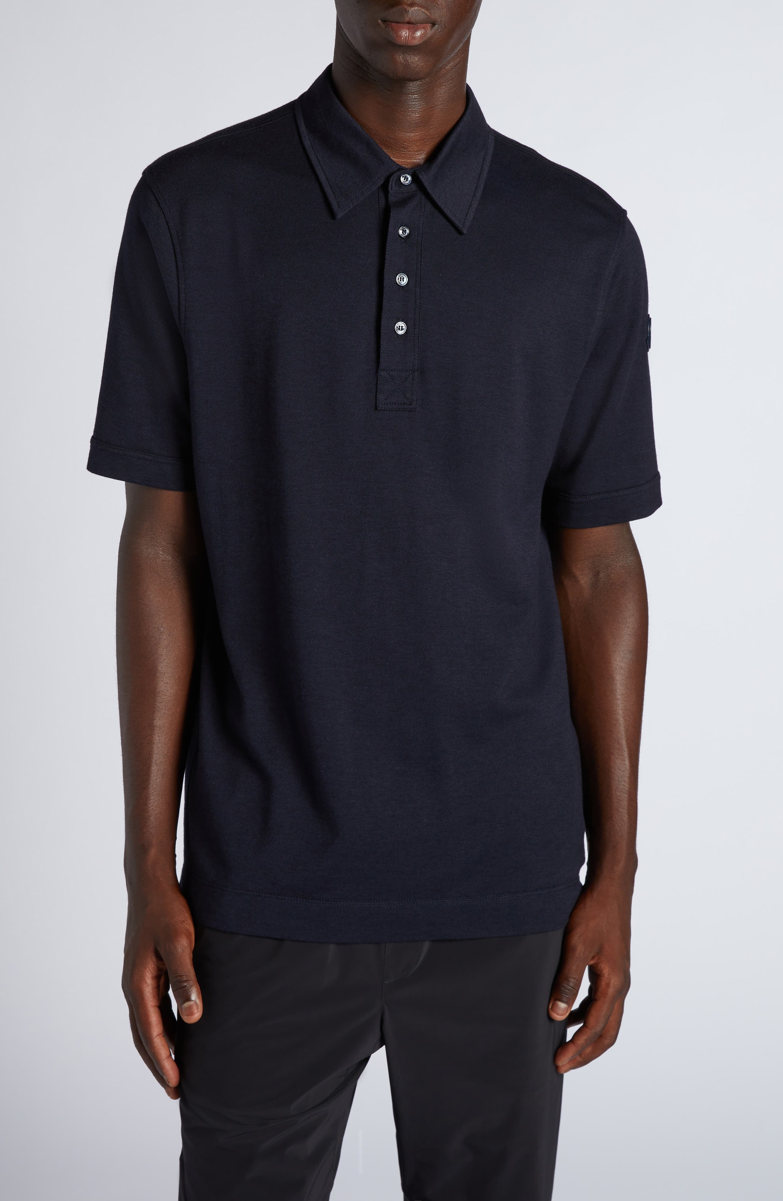 Moncler Logo Patch Flax Piqué Polo in Blue Space at Nordstrom - 1
