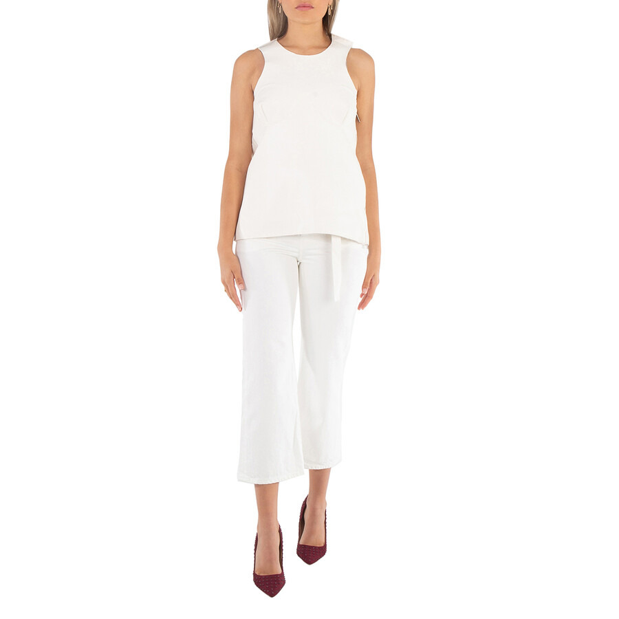 Sacai Ladies White Faux Leather Tank Top - 4