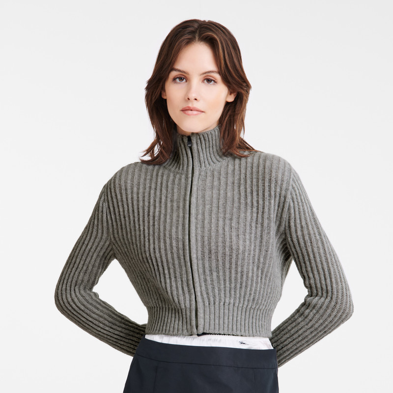 Longchamp Zip collar short cardigan Grey - Knit outlook