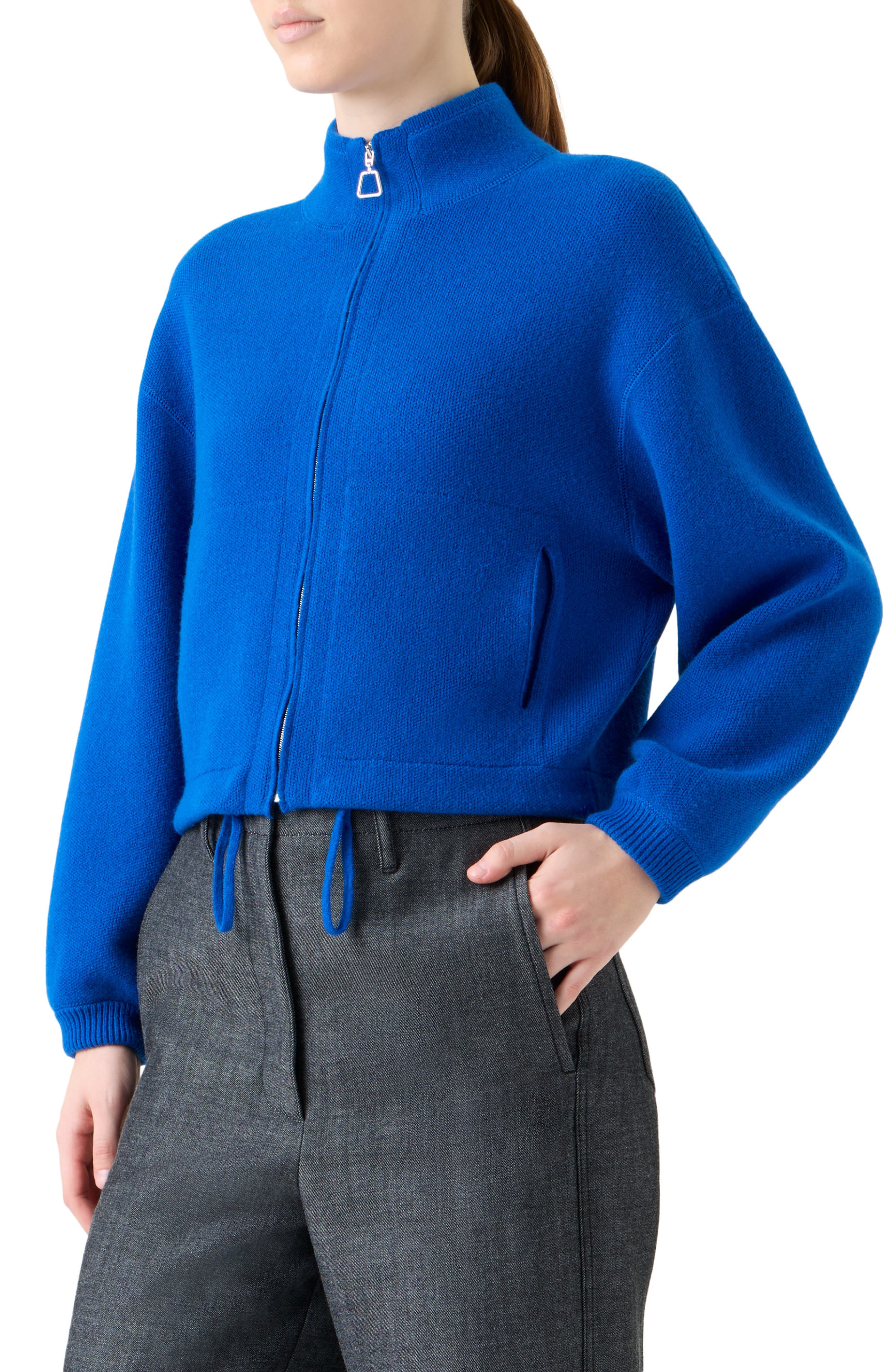 Akris Piqué Knit Cashmere Crop Zip-Up Cardigan in Royal Blue at Nordstrom - 3
