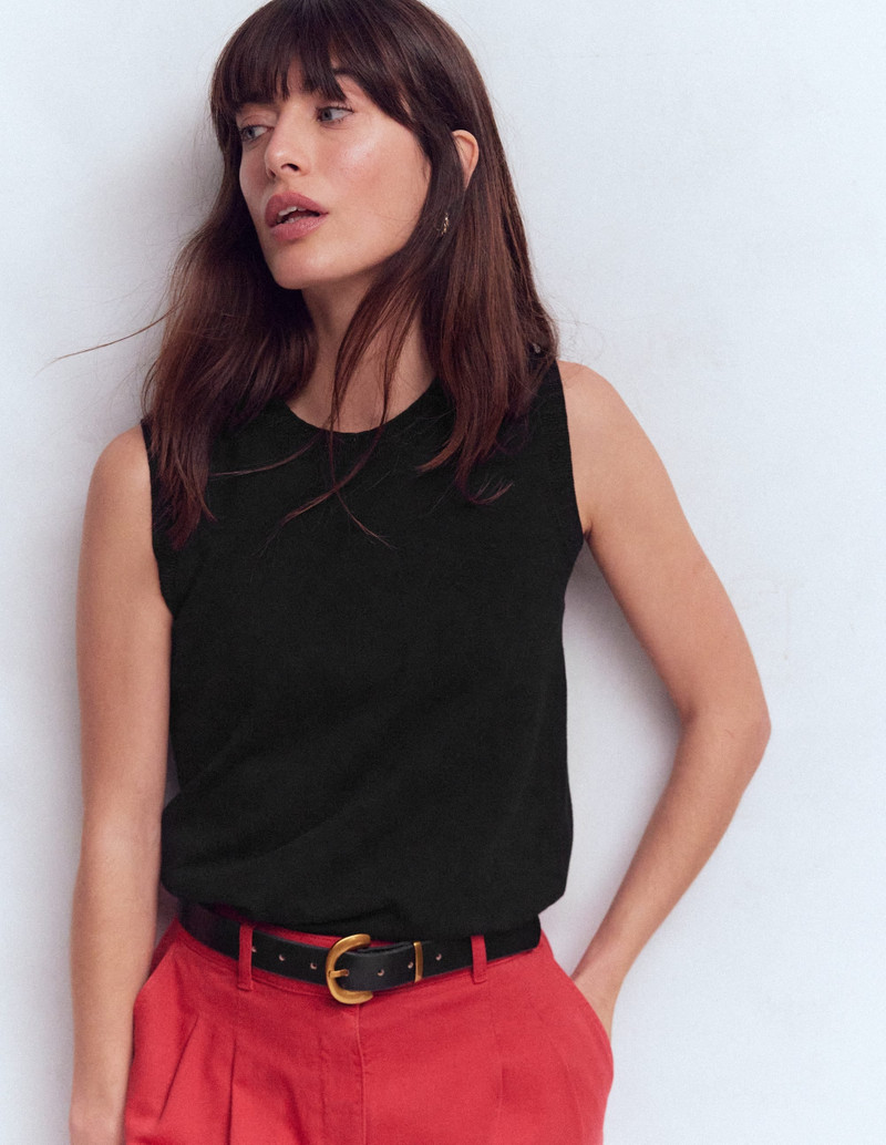 Emilia Cotton Crew Neck Vest-Black 1