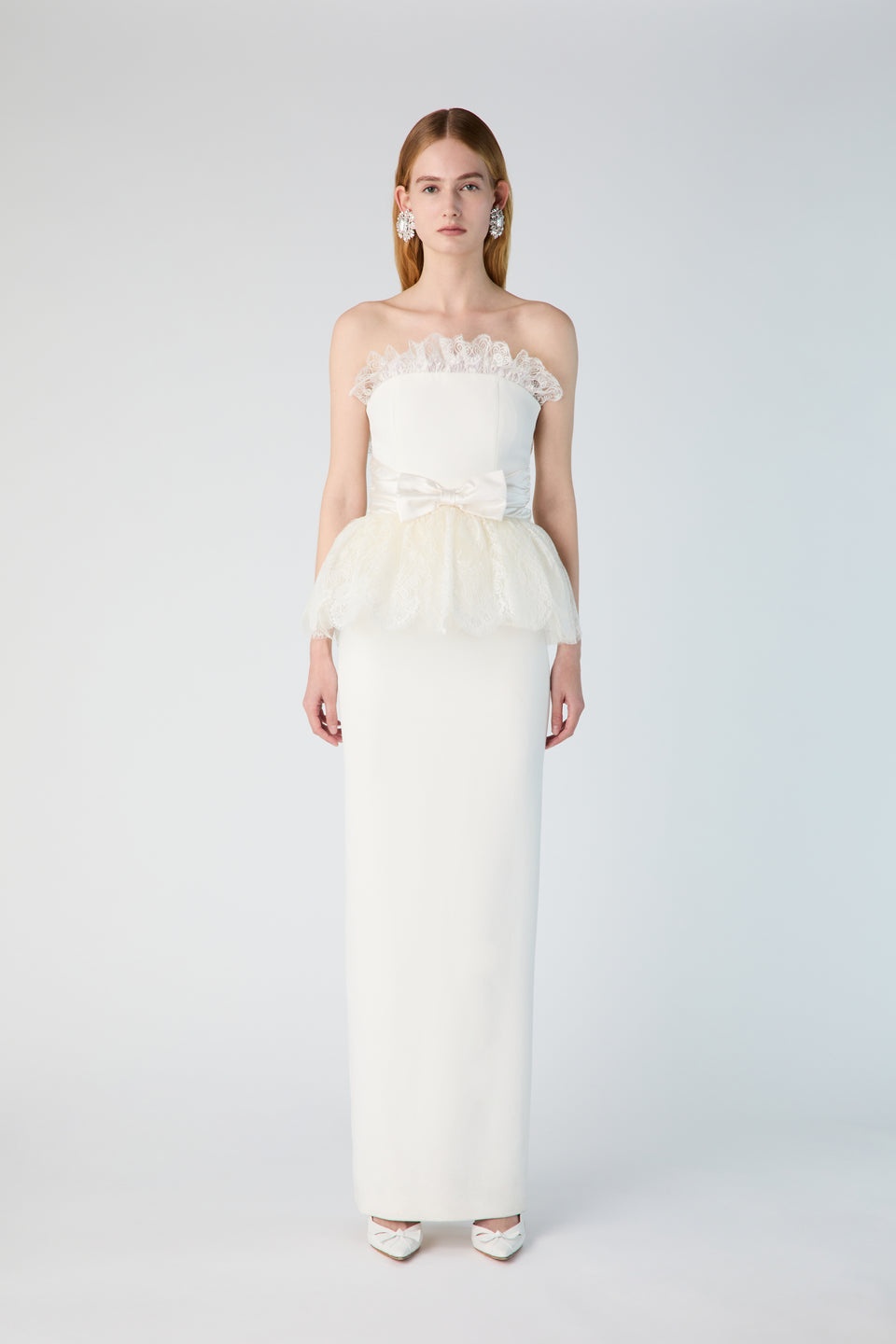 CADY BUSTIER DRESS WITH DUCHESSE, LACE PEPLUM BELT - 4