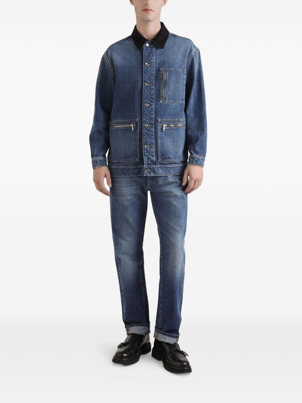 corduroy-collar denim jacket - 2