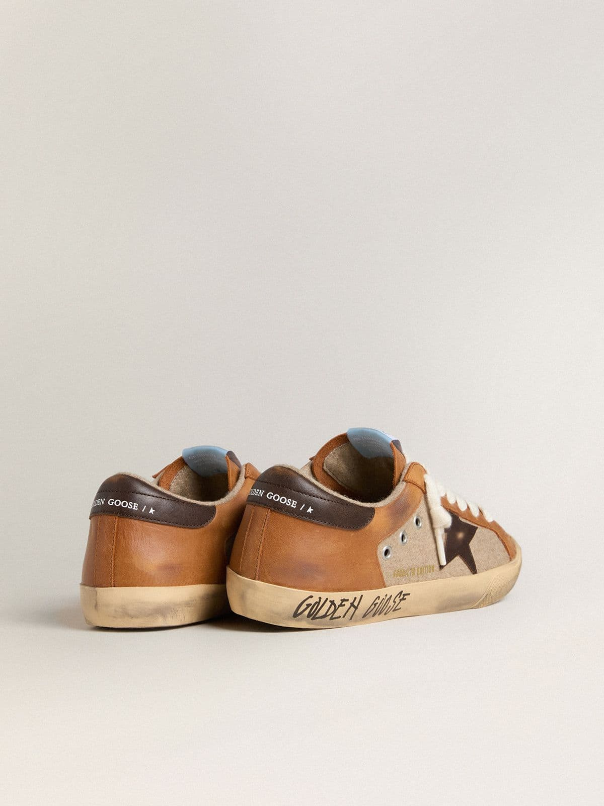 Men's Super-Star LTD in beige wool with brown leather star and camel inserts - 4