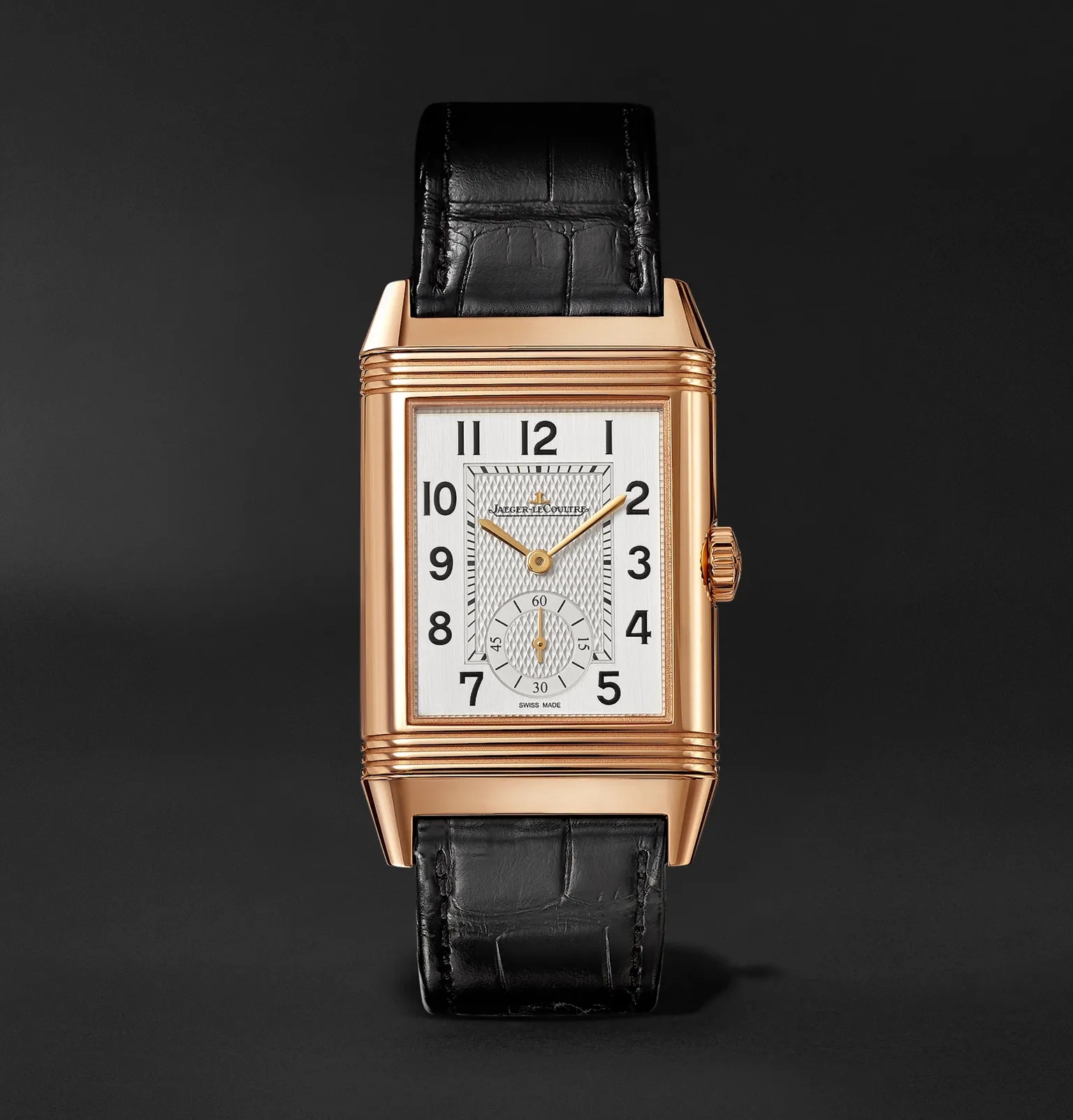 Reverso Classic Large Duoface Small Seconds Hand-Wound 28.3mm 18-Karat Rose Gold and Alligator Watch - 1