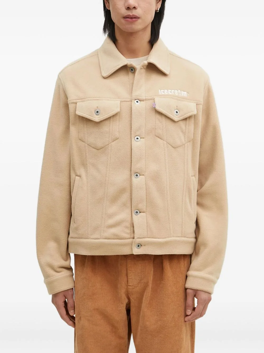 logo-embroidered fleece jacket - 1