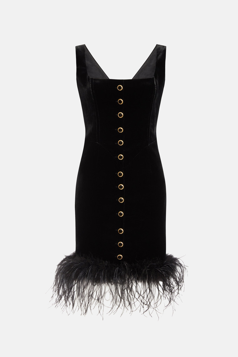 VELVET MINI DRESS WITH FEATHERS - 1