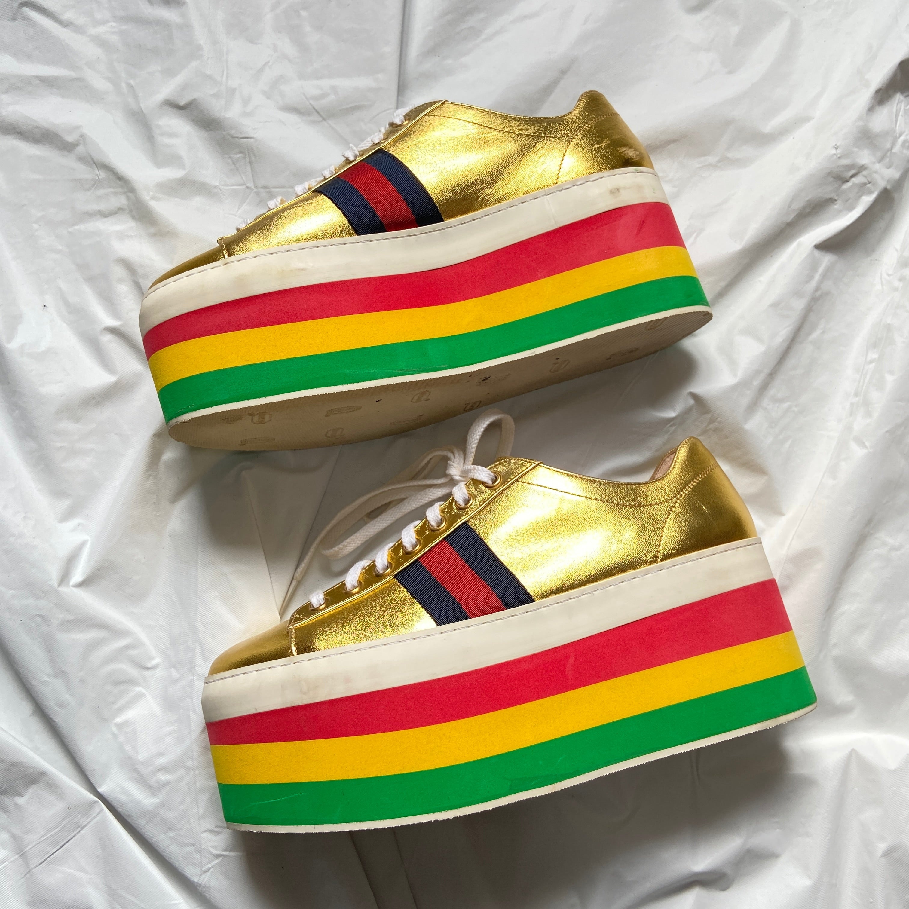 Gucci Peggy rainbow gold platform ace sneaker 38 - 2